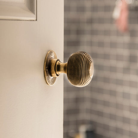 Image showing a Beehive mortice knob on a door made by From the Anvil
