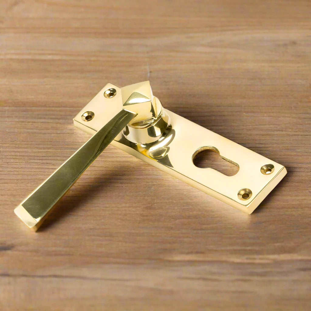 From The Anvil Straight Lever Euro Lock Set Polished Brass Sku 45761