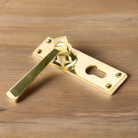 From The Anvil Straight Lever Euro Lock Set Polished Brass Sku 45761