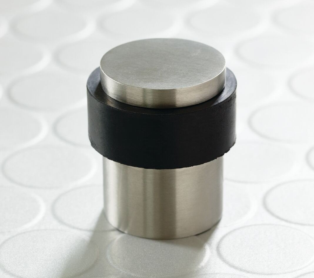 Image showing a floor mounted door stop in a satin stainless steel finish