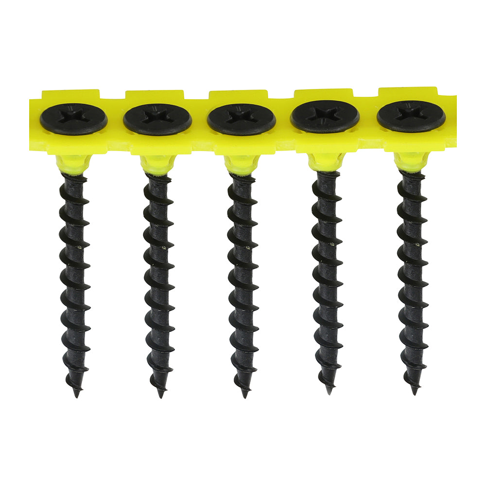 This is an image of Timco - Collated Drywall Screws - PH - Bugle - Coarse Thread - Black 3.5 x 25mm - (1000 PCS Box) 00025COLDYS