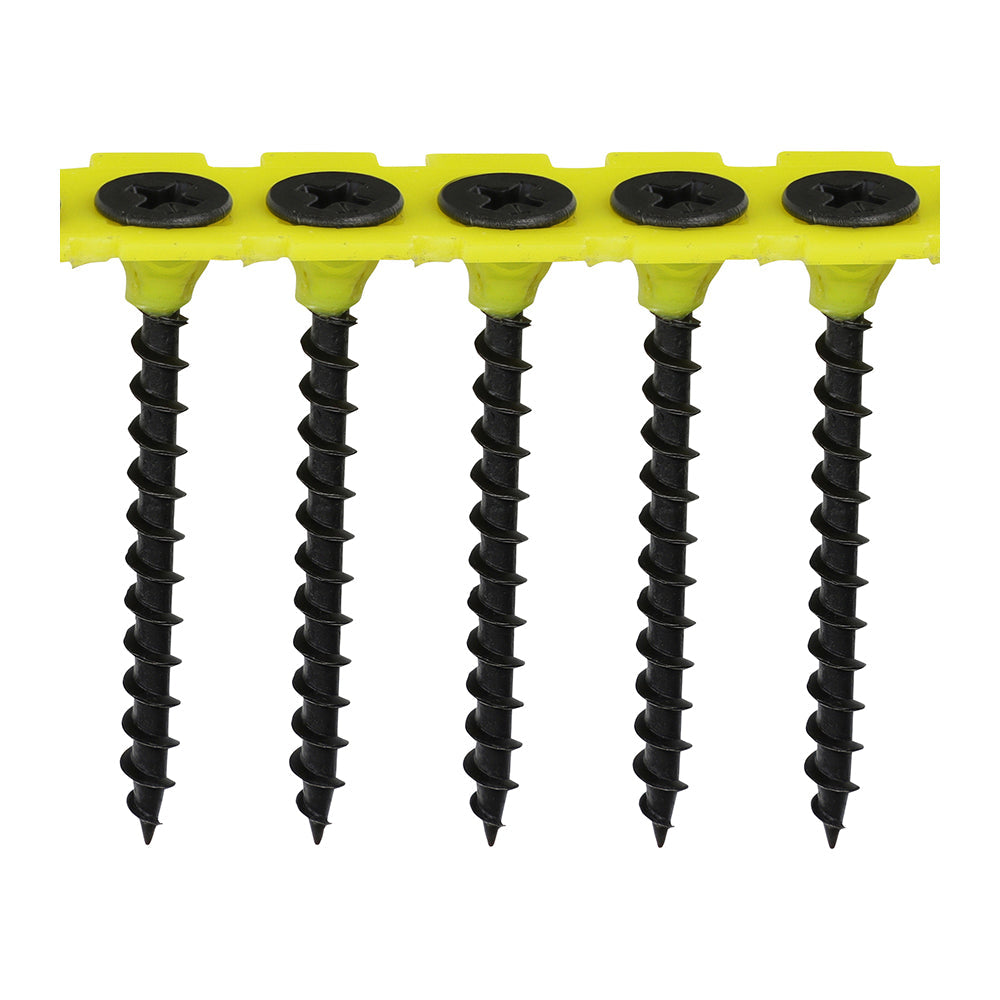 This is an image of Timco - Collated Drywall Screws - PH - Bugle - Coarse Thread - Black 3.5 x 45mm - (1000 PCS Box) 00045COLDYS