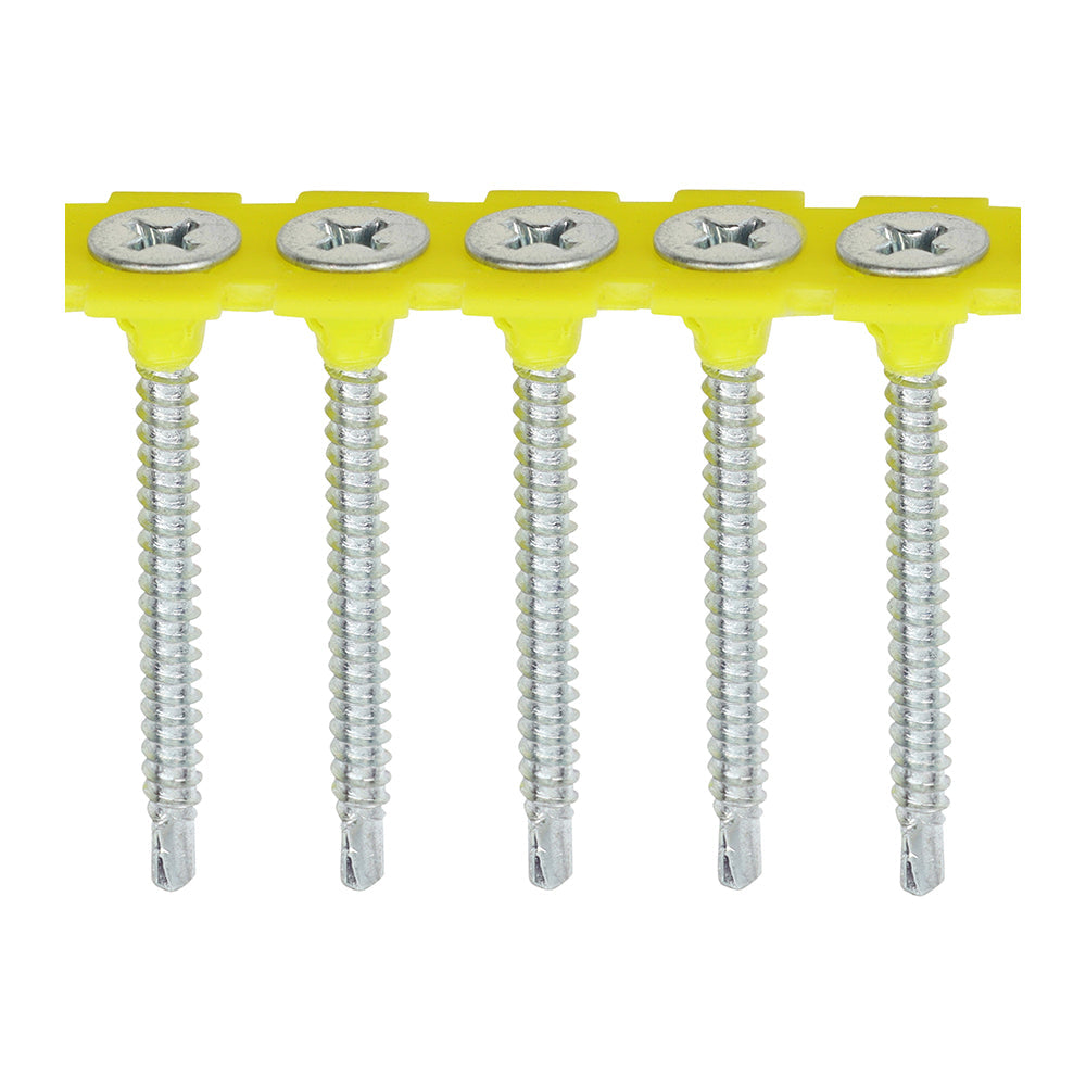 This is an image of Timco - Collated Drywall Screws - PH - Bugle - Self Tapping Thread - Self Drilling - Zinc 3.5 x 45mm - (1000 PCS Box) 00045COLLSD