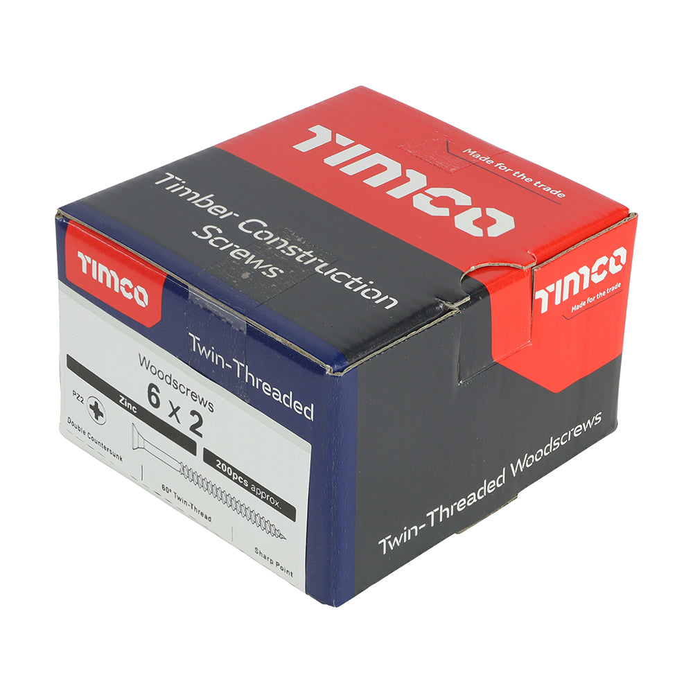 This is an image of Timco - Twin-Threaded Woodscrews - PZ - Double Countersunk - Zinc 6 x 2" - (200 PCS Box) 00062CWZ