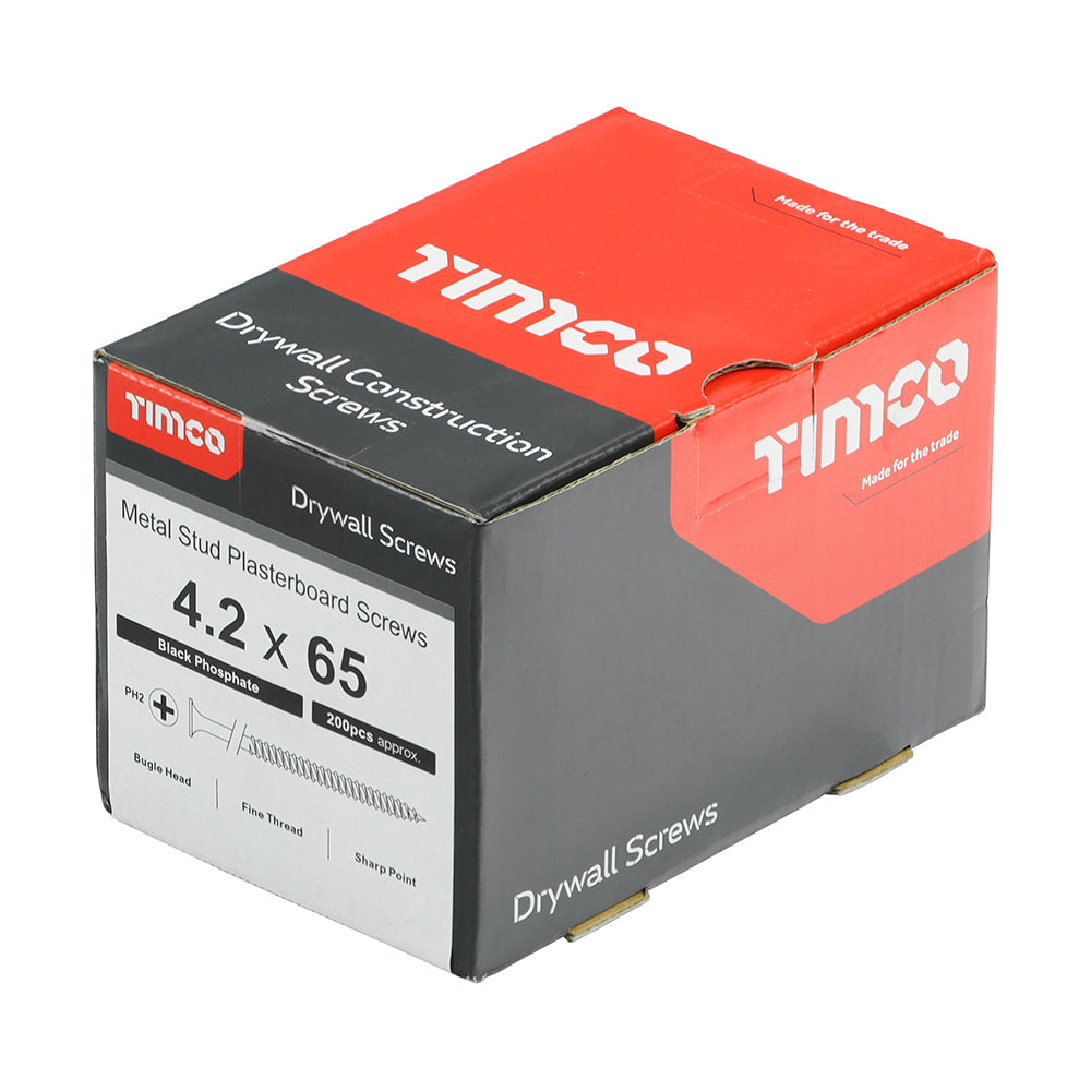 This is an image of Timco - Drywall Screws - PH - Bugle - Fine Thread - Grey 4.2 x 65mm - (200 PCS Box) 00065DRYS