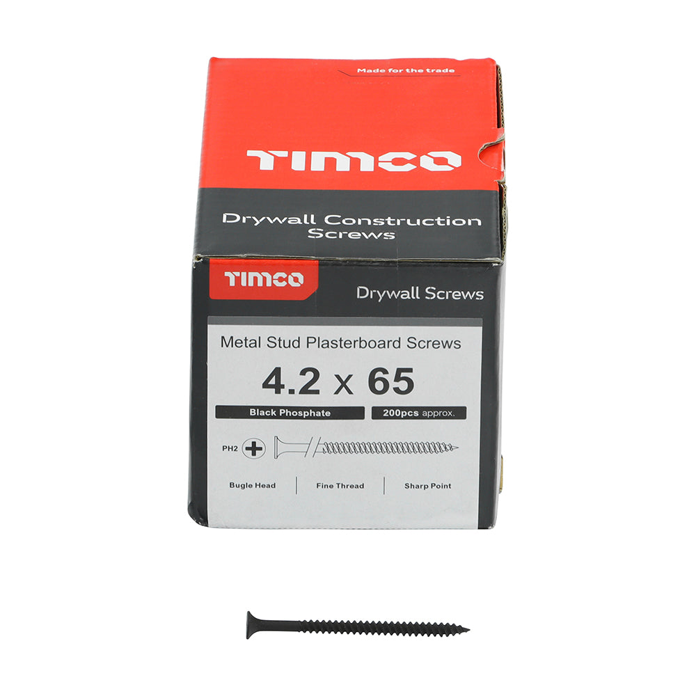 This is an image of Timco - Drywall Screws - PH - Bugle - Fine Thread - Grey 4.2 x 65mm - (200 PCS Box) 00065DRYS
