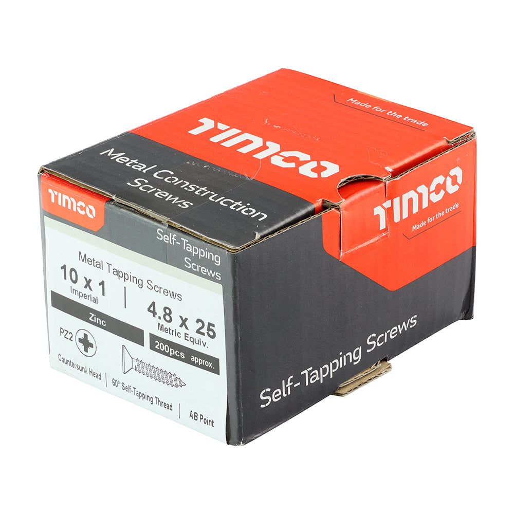 This is an image of Timco - Self-Tapping Screws - PZ - Countersunk - Zinc 10 x 1" - (200 PCS Box) 00101CCAZS
