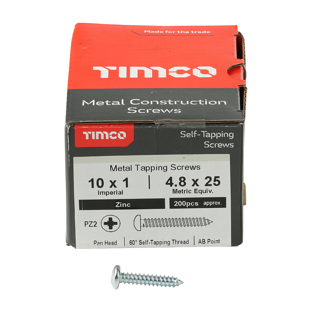 This is an image of Timco - Self-Tapping Screws - PZ - Pan - Zinc 10 x 1" - (200 PCS Box) 00101CPAZS