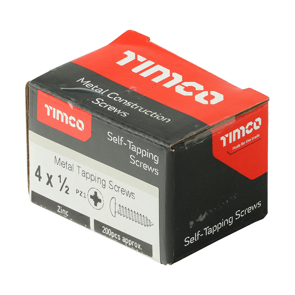 This is an image of Timco - Self-Tapping Screws - PZ - Pan - Zinc 4 x 1/2" - (200 PCS Box) 00412CPAZS