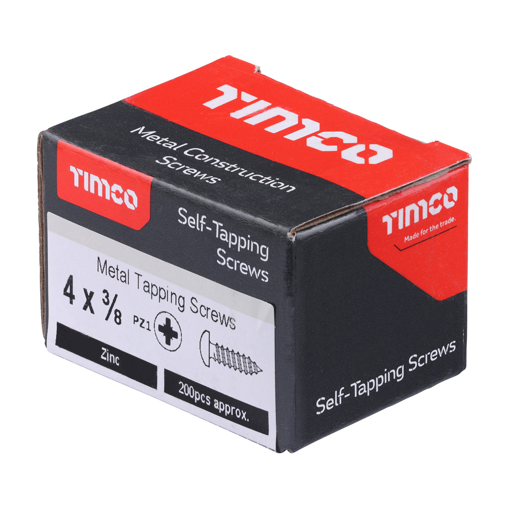 This is an image of Timco - Metal Tapping Screws - PZ - Pan - Self-Tapping - Zinc 4 x 3/8" - (200 PCS Box) 00438CPAZS