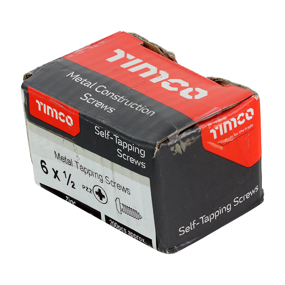 This is an image of Timco - Self-Tapping Screws - PZ - Pan - Zinc 6 x 1/2" - (200 PCS Box) 00612CPAZS
