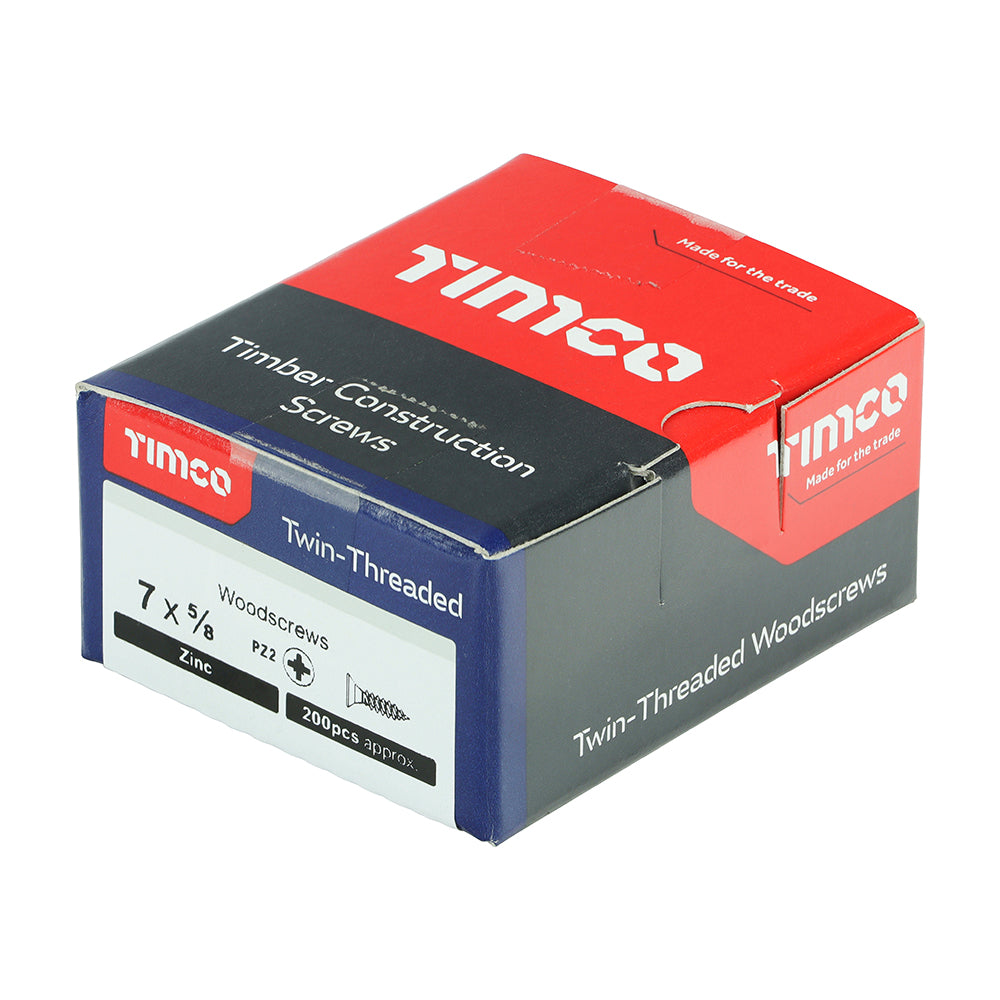 This is an image of Timco - Twin-Threaded Woodscrews - PZ - Double Countersunk - Zinc 7 x 5/8" - (200 PCS Box) 00758CWZ