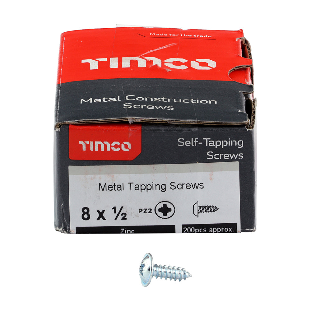 This is an image of Timco - Metal Tapping Screws - PZ - Flange - Self-Tapping - Zinc 8 x 1/2" - (200 PCS Box) 00812CFAZS