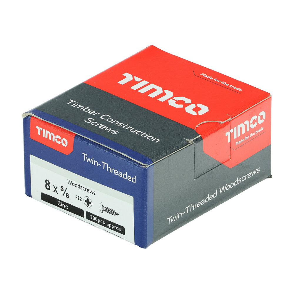 This is an image of Timco - Twin-Threaded Woodscrews - PZ - Round - Zinc 8 x 5/8" - (200 PCS Box) 00858CRWZ