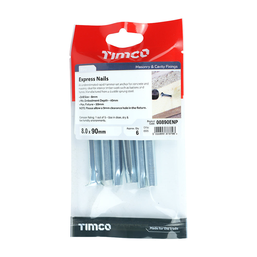 This is an image of Timco - Express Nails - Zinc 8.0 x 90mm - (6 PCS TIMpac) 00890ENP