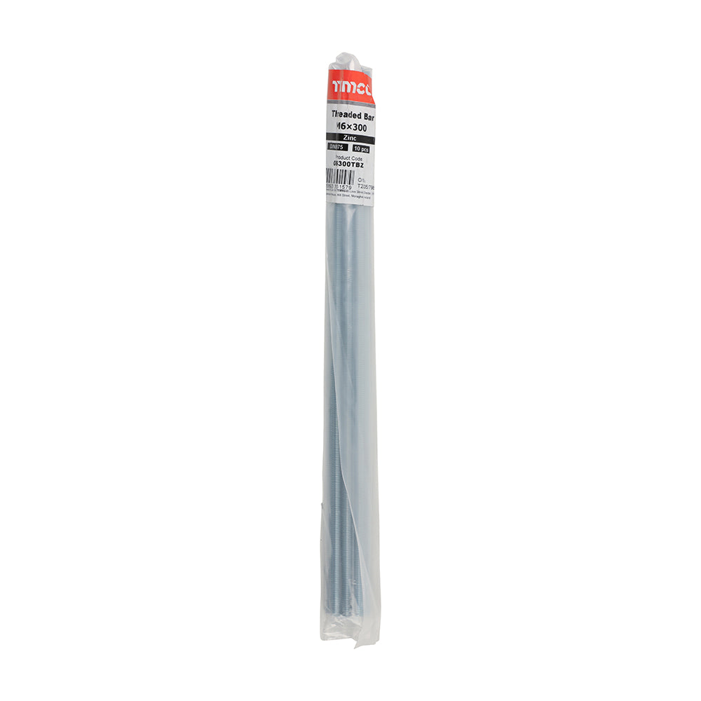 This is an image of Timco - Threaded Bars - Grade 4.8 - Zinc M6 x 300mm - (10 PCS Bundle) 06300TBZ