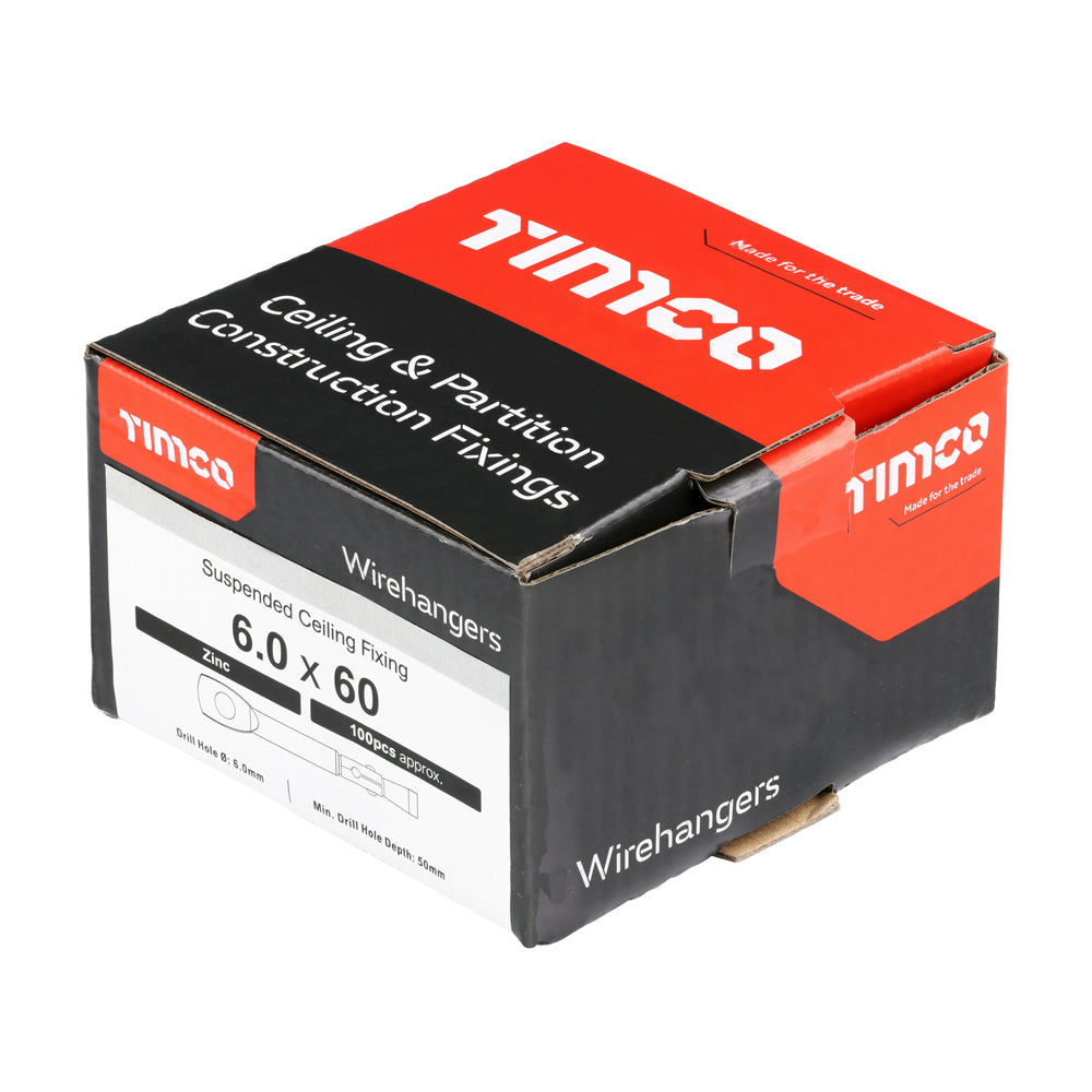 This is an image of Timco - Wirehangers - Zinc 6.0 x 60mm - (100 PCS Box) 0660WH