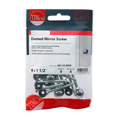 This is an image of Timco - Mirror Screws - Zinc - Chrome Dome 8 x 1 1/2" - (8 PCS TIMpac) 08112CMIRP