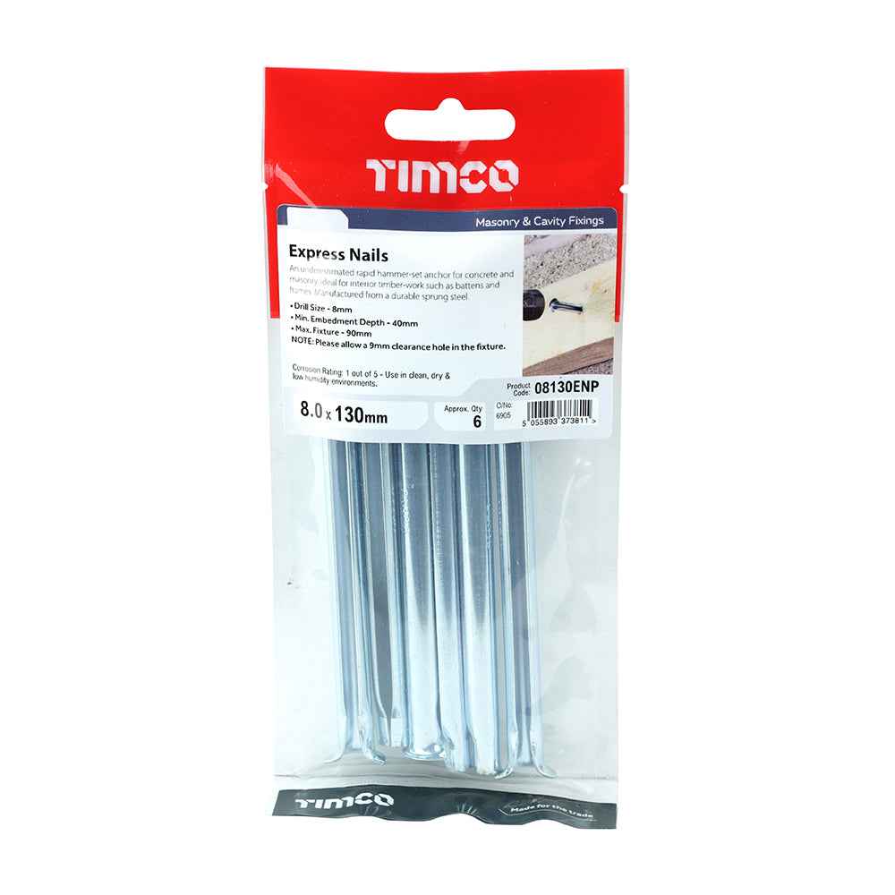 This is an image of Timco - Express Nails - Zinc 8.0 x 130mm - (6 PCS TIMpac) 08130ENP