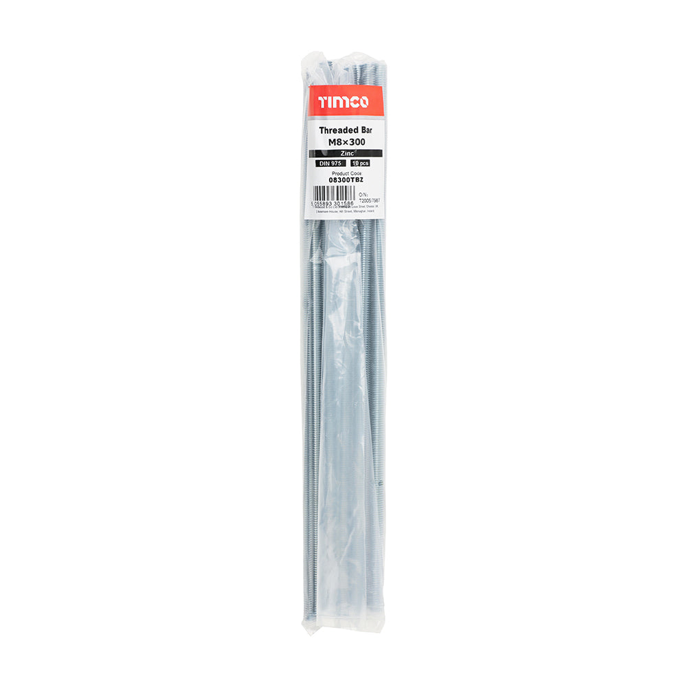 This is an image of Timco - Threaded Bars - Grade 4.8 - Zinc M8 x 300mm - (10 PCS Bundle) 08300TBZ