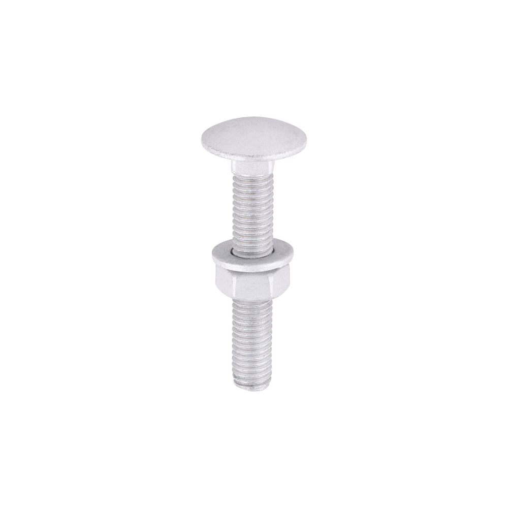 This is an image of Timco - Carriage Bolts Hex Nuts & Form A Washers - Dome - Exterior - Silver M8 x 50mm - (10 PCS TIMbag) 0850CBI
