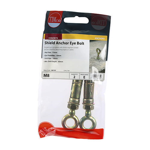This is an image of Timco - Forged Eyes with Shield Anchors - Yellow M8 - (2 PCS TIMpac) 08EYEP