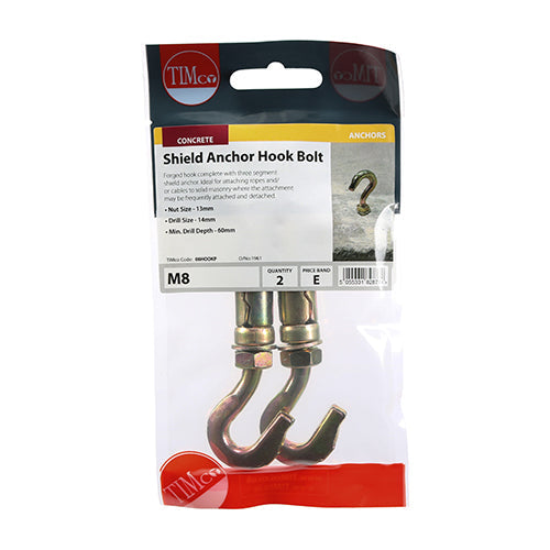 This is an image of Timco - Forged Hooks with Shield Anchors - Yellow M8 - (2 PCS TIMpac) 08HOOKP