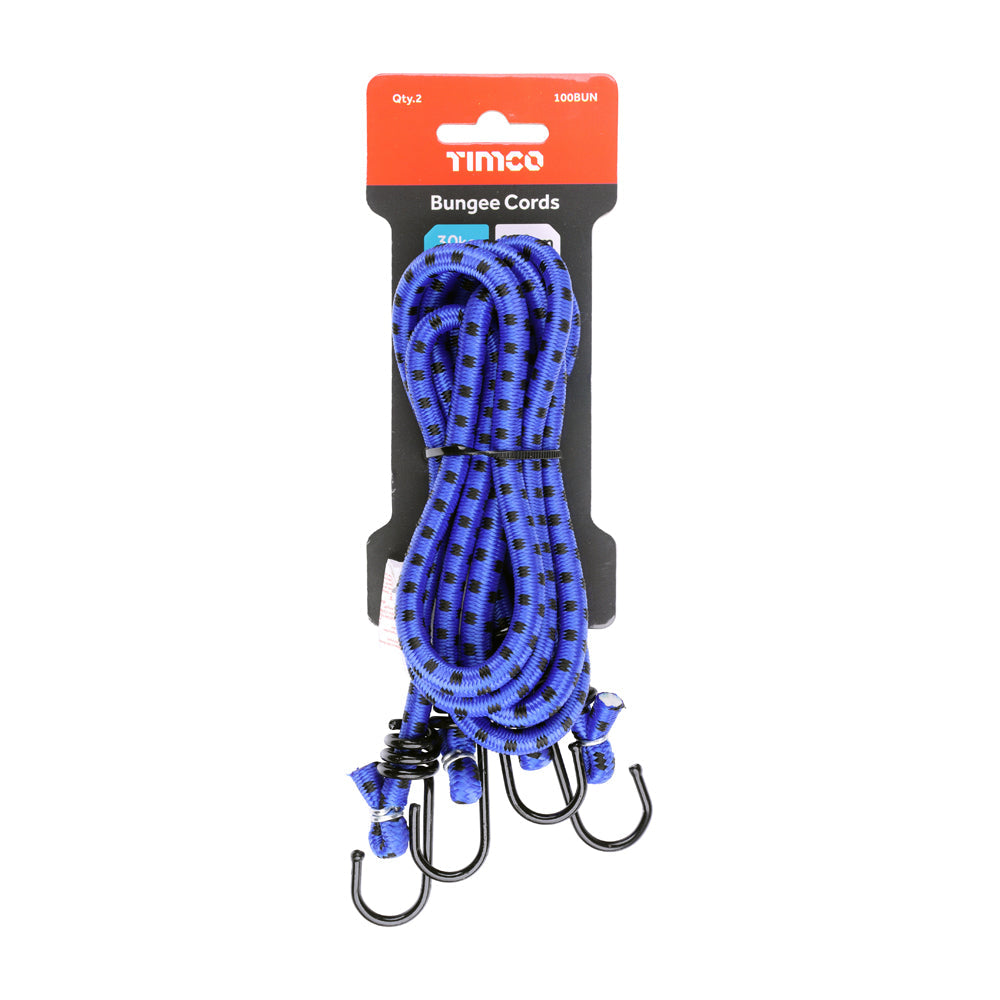 This is an image of Timco - Bungee Cords - Standard Duty Dia.8mm x 100cm (2 Pieces Bag) 100BUN