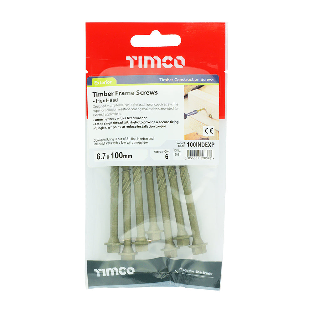 This is an image of Timco - Timber Screws - Hex Head - Exterior - Green 6.7 x 100mm - (6 PCS TIMpac) 100INDEXP