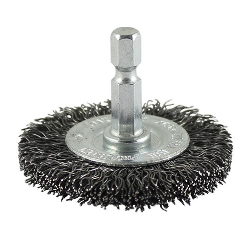 This is an image of Timco - Drill Wheel Brush - Crimped Steel Wire 100mm (1 Each Box) 100SWC
