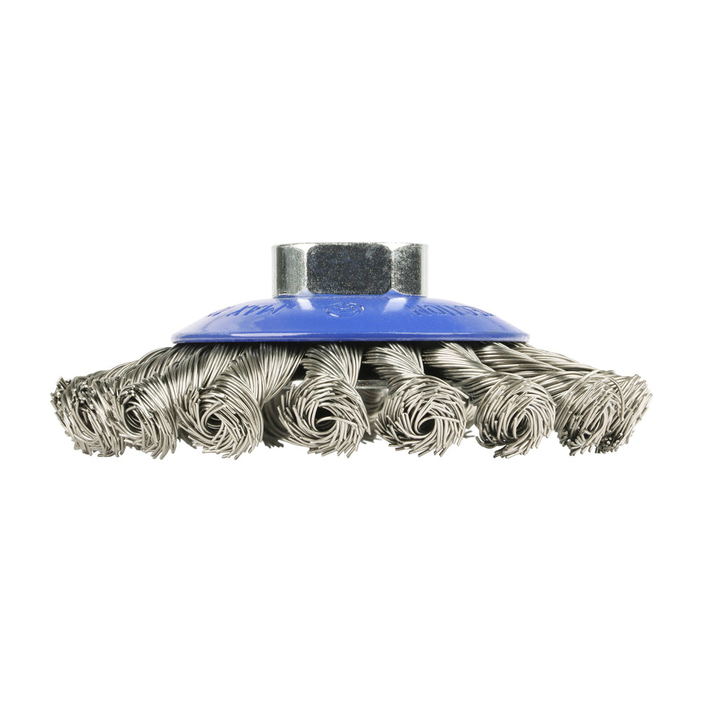 This is an image of Timco - Angle Grinder Bevel Brush - Twisted Knot Stainless Steel 100mm (1 Each Blister Pack) 100TBTSS