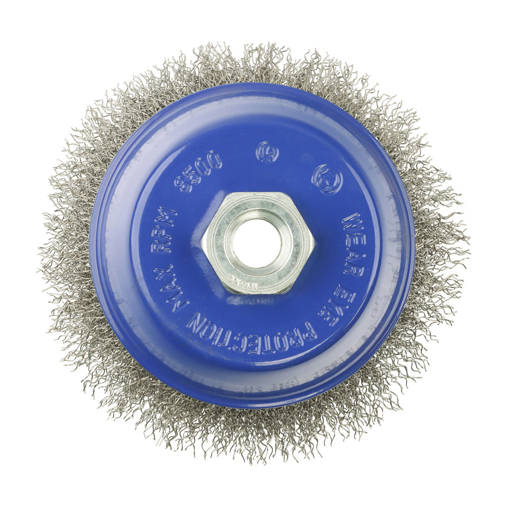 This is an image of Timco - Angle Grinder Cup Brush - Crimped Stainless Steel 100mm (1 Each Blister Pack) 100TCCSS