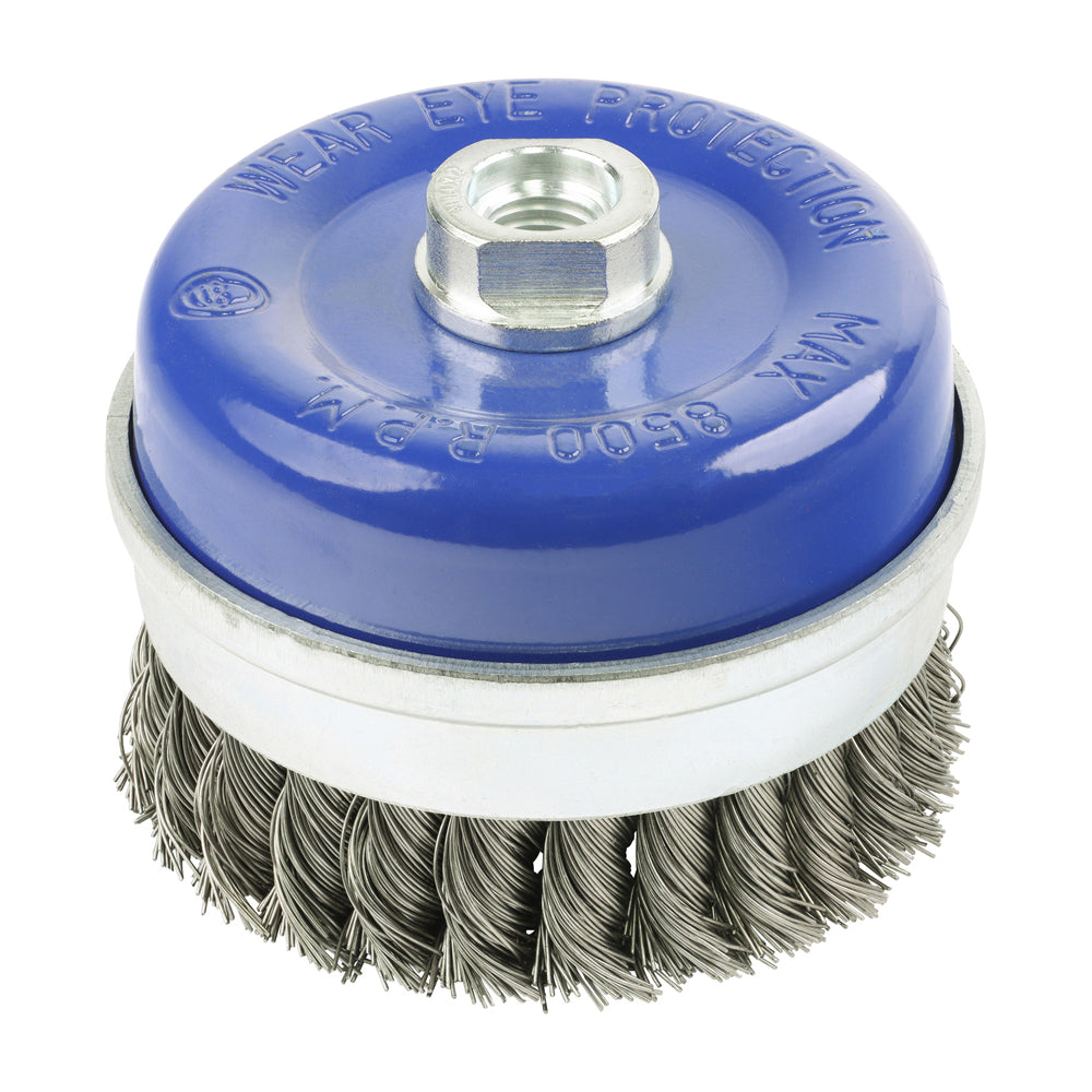 This is an image of Timco - Angle Grinder Cup Brush - Twisted Knot Stainless Steel 100mm (1 Each Blister Pack) 100TCTSS