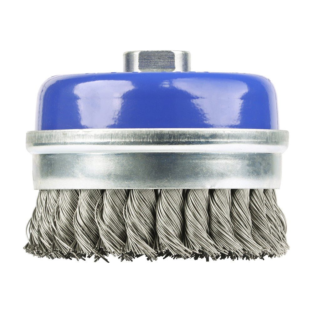 This is an image of Timco - Angle Grinder Cup Brush - Twisted Knot Stainless Steel 100mm (1 Each Blister Pack) 100TCTSS