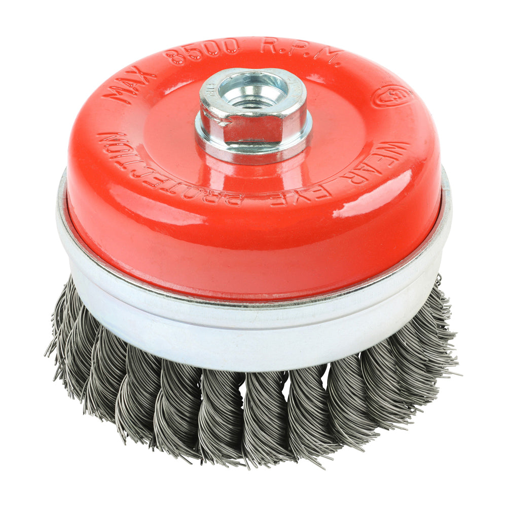 This is an image of Timco - Angle Grinder Cup Brush - Twisted Knot Steel Wire 100mm (1 Each Box) 100TCT