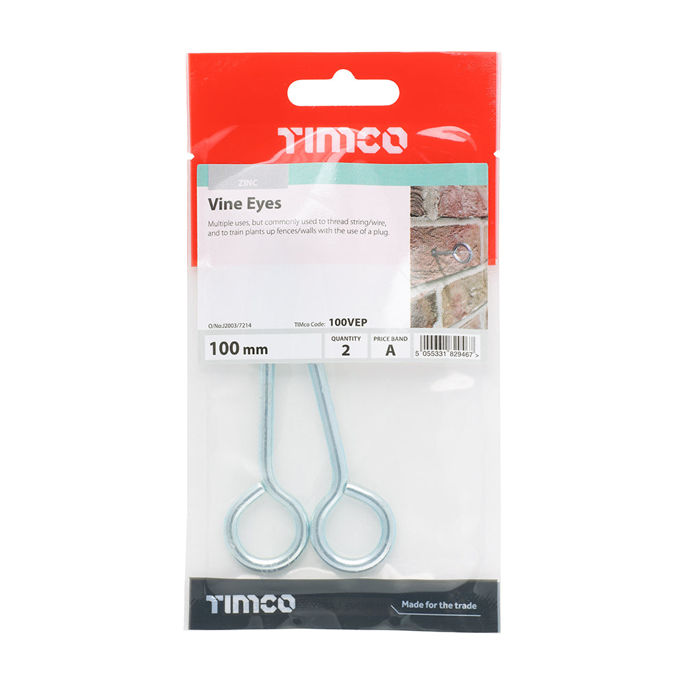 This is an image of Timco - Vine Eyes - Zinc 100mm - (2 PCS TIMpac) 100VEP