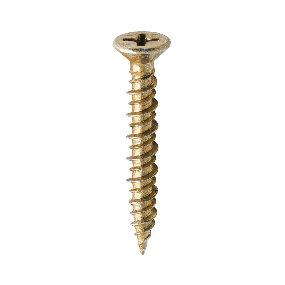 This is an image of Timco - Window Fabrication Screws - Countersunk - PH - High-Low Thread - Slash Point - Yellow 4.3 x 30mm - (1000 PCS Box) 105Y