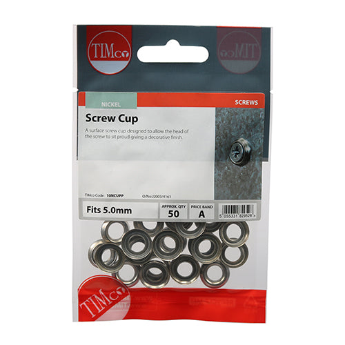 This is an image of Timco - Screw Cups - Nickel To fit 10 Gauge Screws - (50 PCS TIMpac) 10NCUPP