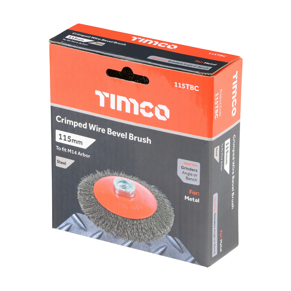 This is an image of Timco - Angle Grinder Bevel Brush - Crimped Steel Wire 115mm (1 Each Box) 115TBC