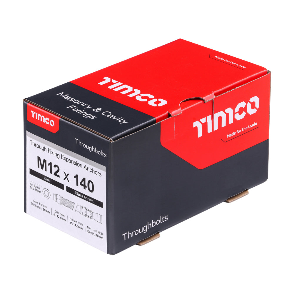 This is an image of Timco - Throughbolts - Zinc M12 x 140mm - (25 PCS Box) 12140TB