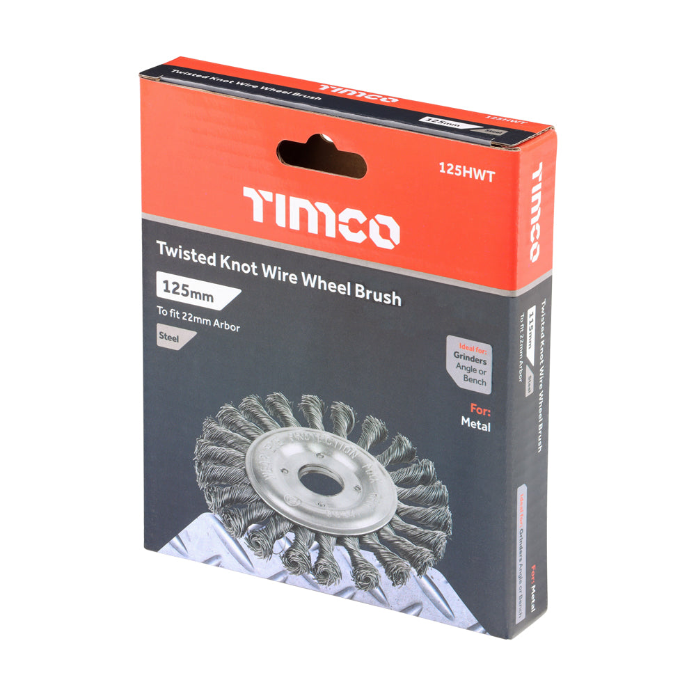 This is an image of Timco - Wheel Brush - Twisted Knot Steel Wire 125mm (1 Each Box) 125HWT