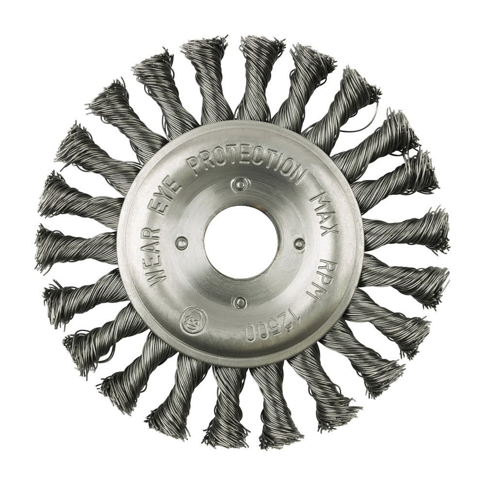 This is an image of Timco - Wheel Brush - Twisted Knot Steel Wire 125mm (1 Each Box) 125HWT