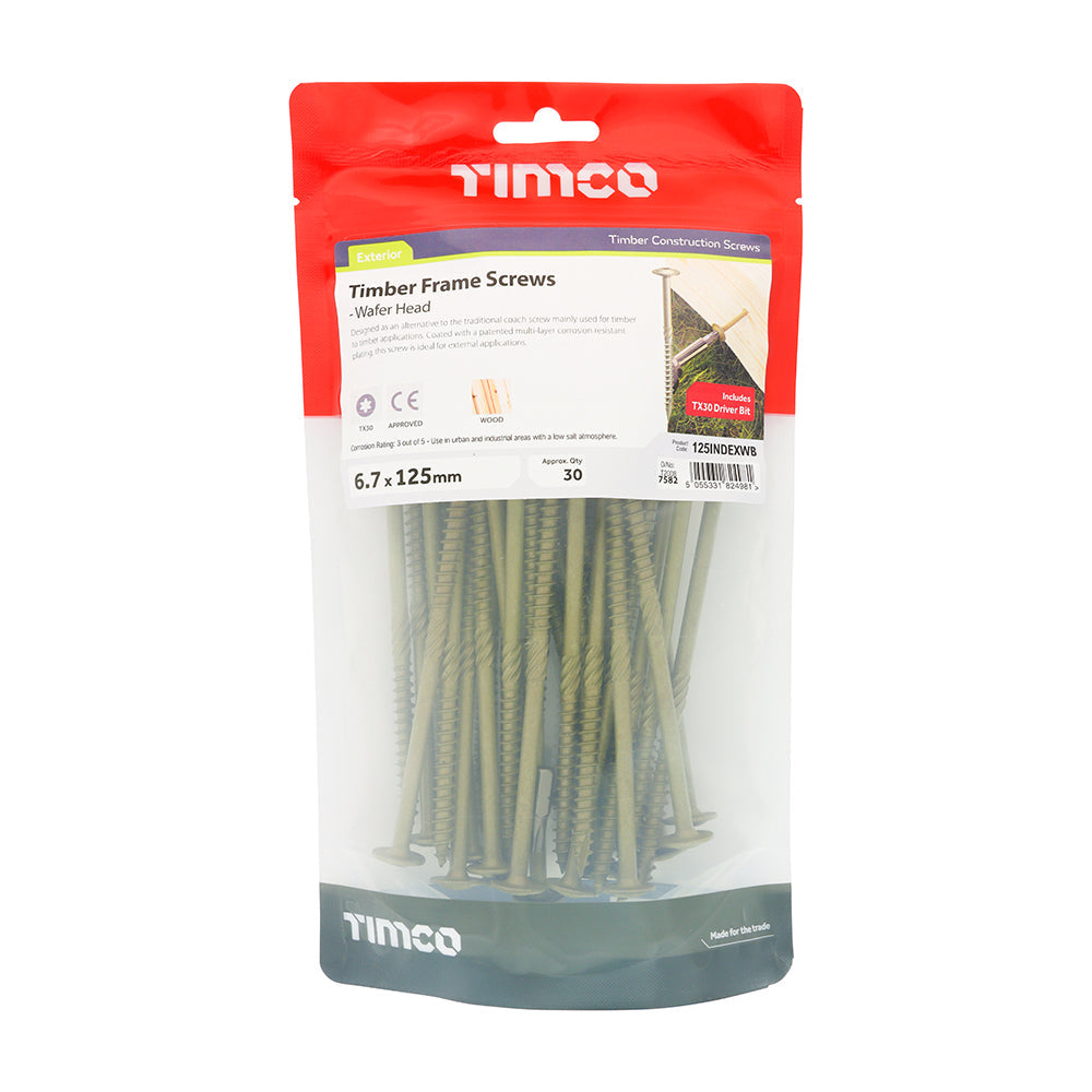 This is an image of Timco - Timber Screws - TX - Wafer - Exterior - Green 6.7 x 125mm - (30 PCS TIMbag) 125INDEXWB