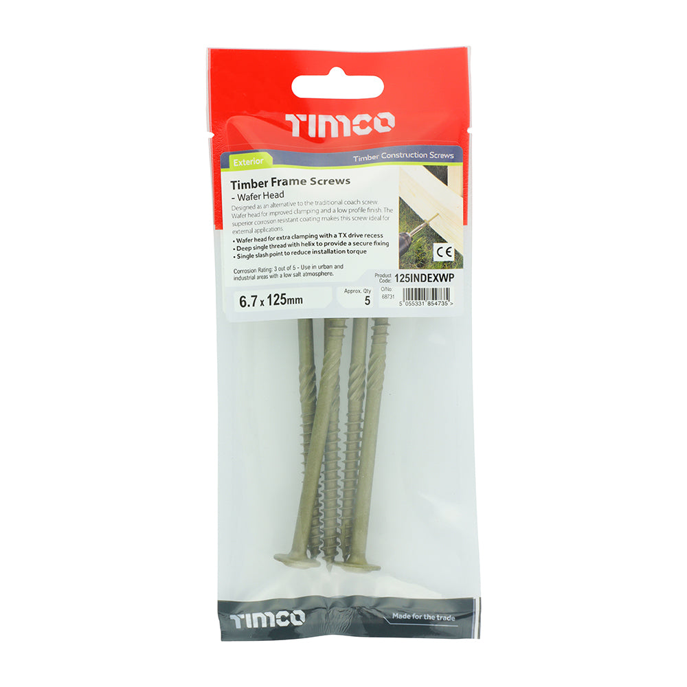 This is an image of Timco - Timber Screws - TX - Wafer - Exterior - Green 6.7 x 125mm - (5 PCS TIMpac) 125INDEXWP