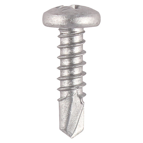This is an image of Timco - Window Fabrication Screws - Pan - PH - Self-Tapping - Self-Drilling Point - Martensitic Stainless Steel & Silver Organic 4.2 x 25mm - (1000 PCS Box) 133SS