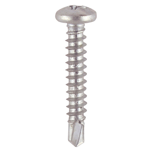 This is an image of Timco - Window Fabrication Screws - Pan - PH - Self-Tapping - Self-Drilling Point - Martensitic Stainless Steel & Silver Organic 4.2 x 25mm - (1000 PCS Box) 133SS