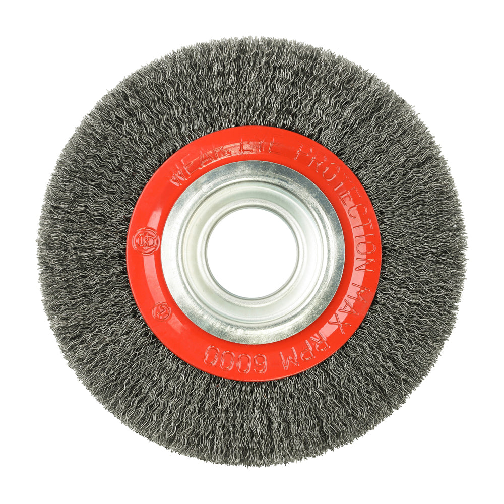 This is an image of Timco - Wheel Brush with Plastic Reducer Set - Crimped Steel Wire 150mm (1 Each Blister Pack) 150HWC