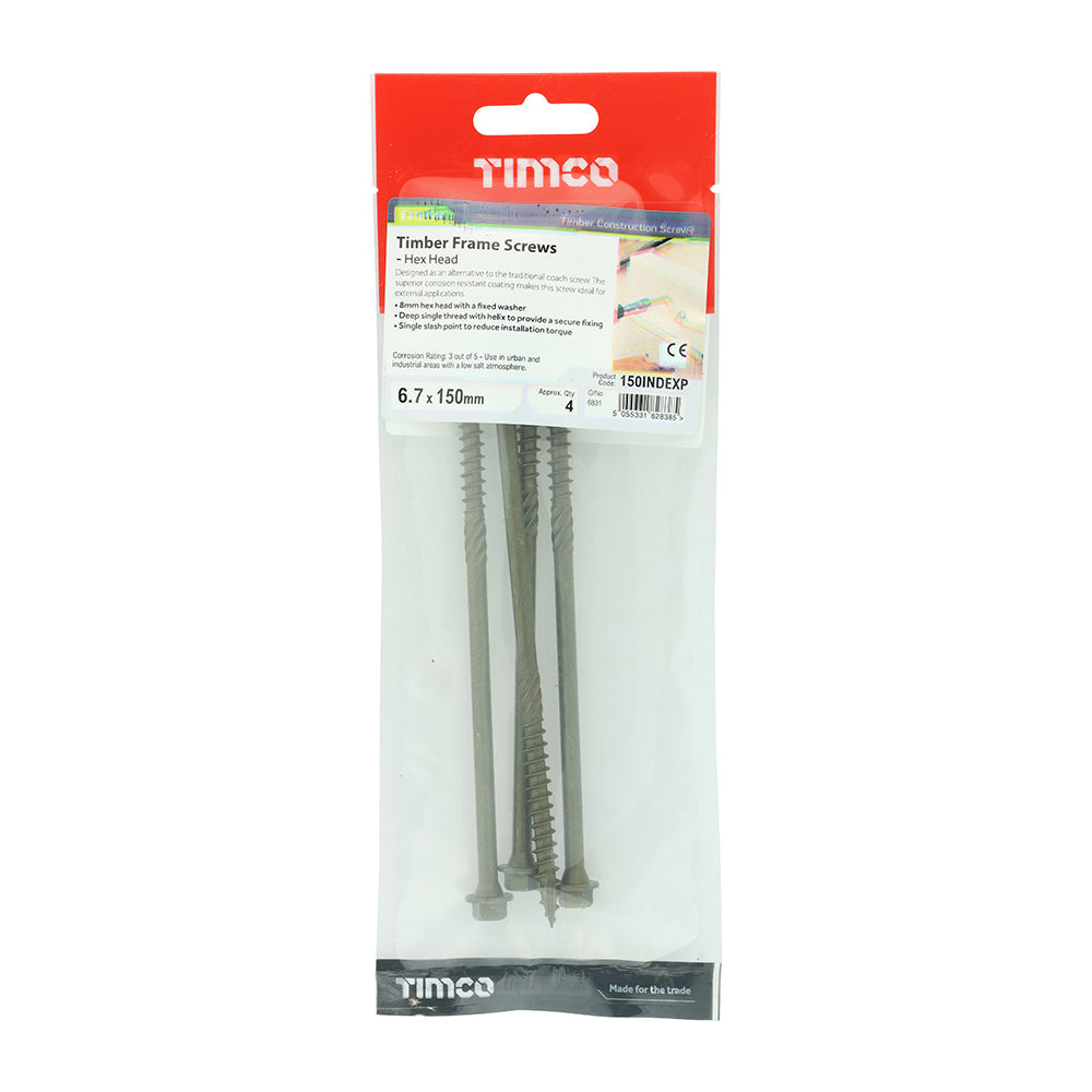 This is an image of Timco - Timber Screws - Hex Head - Exterior - Green 6.7 x 150mm - (4 PCS TIMpac) 150INDEXP
