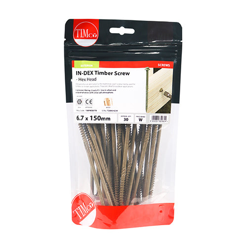 This is an image of Timco - Timber Screws - Hex Head - Exterior - Green 6.7 x 150mm - (30 PCS TIMbag) 150INDEXTB