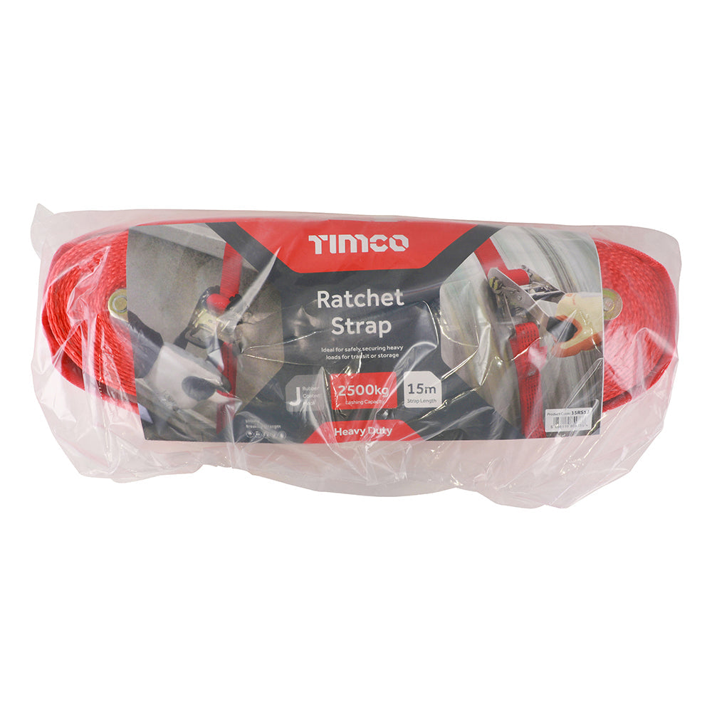 This is an image of Timco - Ratchet Strap - J Hook - Heavy Duty 15m x 50mm (1 Each Bag) 15RS1J